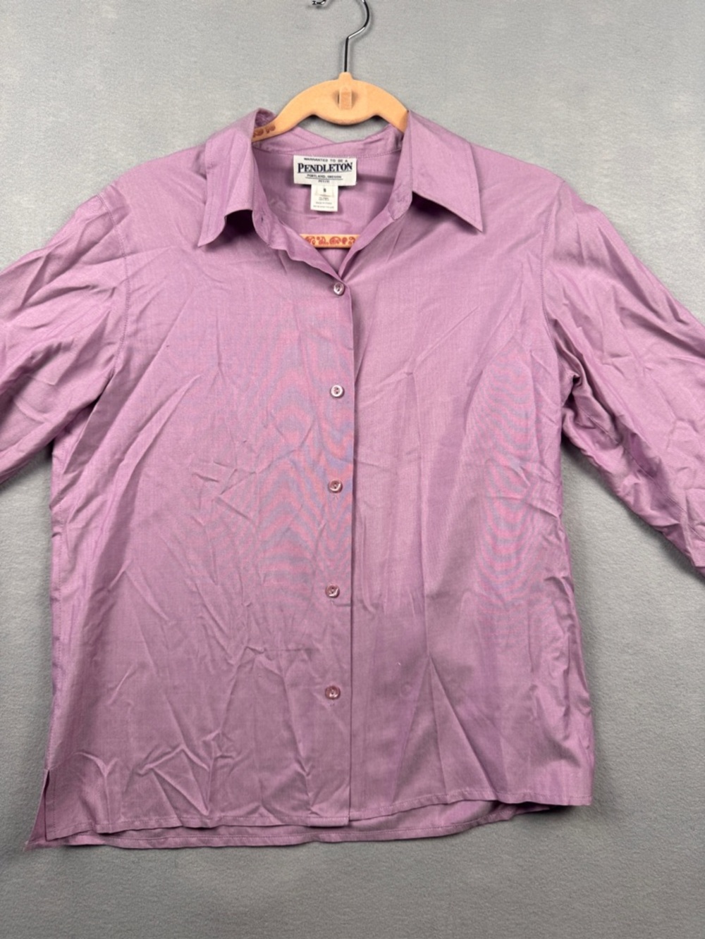 Pendelton 100% Silk Lavender Collared Button Down Long Sleeve SZ 6 Petite VTG